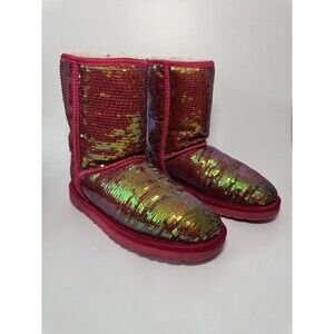 Ugg Classic Short Sparkles Roseclay Pink Sequined Shearling Women's Boots 8